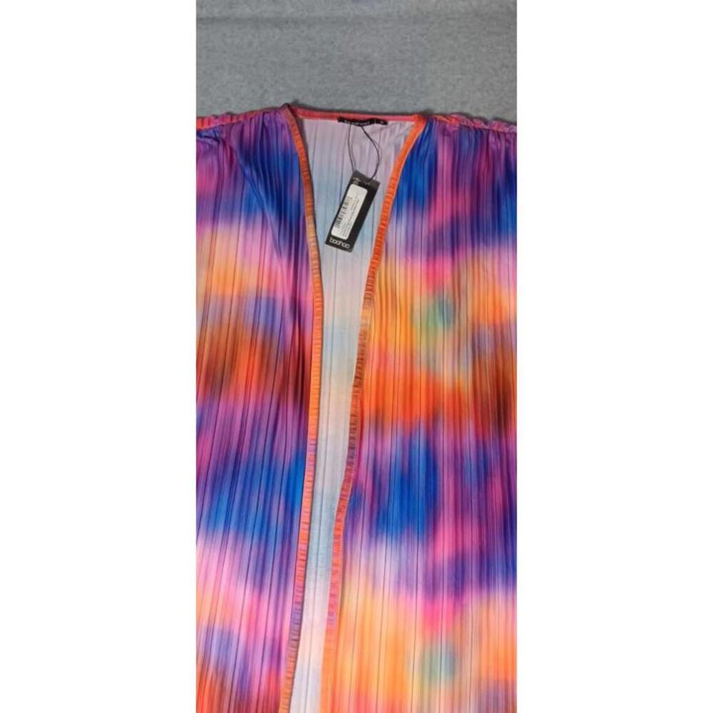 NWT! Boohoo Maxi Kimono Womens Size Small Marble Print Plisse Wide Sleeves - Picture 4 of 12